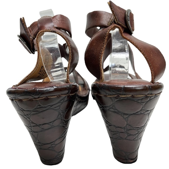 BORN Genuine Leather Strappy Wedge Sandals Slingback Warm Brown Shoes sz 10 - Picture 6 of 16